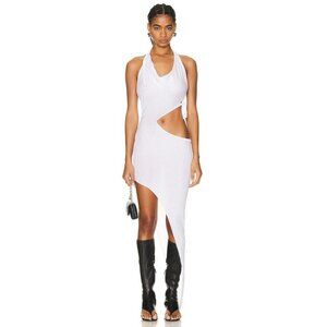 SAMI MIRO VINTAGE Tied Up Asymmetric Cutout Dress in White Rib Medium New Womens